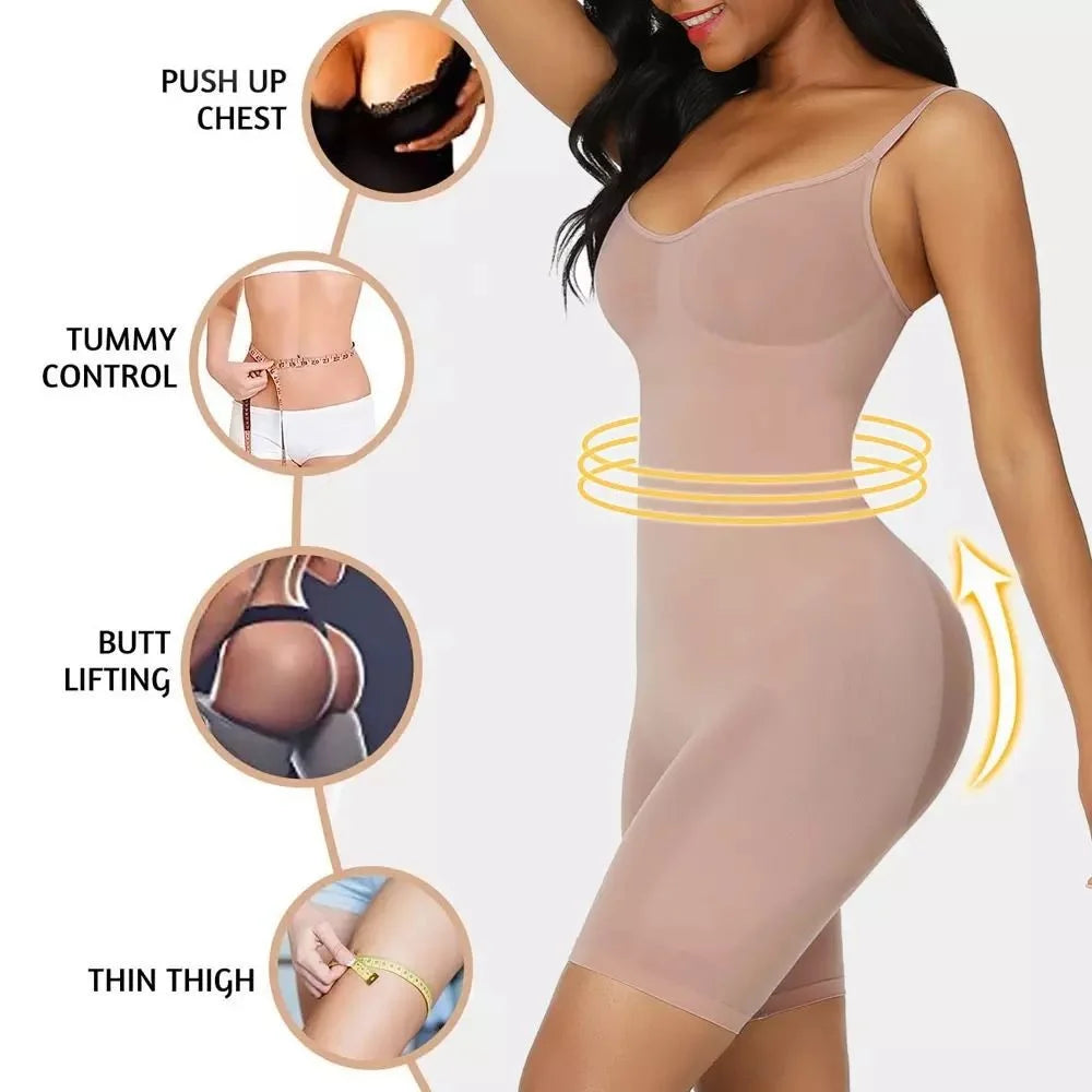 Tummy Control Bodysuit Mid Thigh Body Shaper Shorts for a Lifted Look